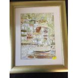 A small mahogany framed picture - The castle from Grass Market, Edinburgh,