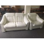 White leather two seater settee and armchair by Skalma