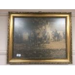 A gilt framed picture depicting a horse and cart