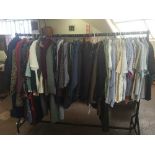 A rail of assorted lady's and gents clothing - Trainor Lewis dress, coats, jackets, skirts,