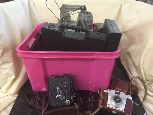 A box of assorted cameras - Agfa, Bell & Howell, accessories,