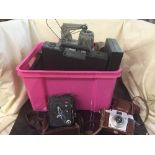 A box of assorted cameras - Agfa, Bell & Howell, accessories,