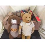 A box of Mona Olympic teddy bear, mohair jointed teddy bear,