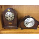 A Victorian inlaid mahogany domed topped mantel clock and an oak Smiths mantel clock