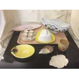 A tray of Maling jam pot, Carlton ware dishes, butter dish,