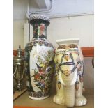 A large oriental vase and a china elephant plant stand