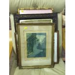 A gilt framed tapestry - oriental fishing scene and a early 20th century colour print - the clown