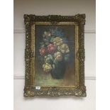 20th century school : Still life with flowers in a vase, oil on canvas, signed 'Hart', framed.