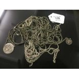 A collection of silver and white metal items to include - Chains, necklaces, pendants,