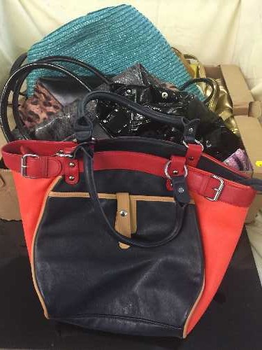 Three boxes of assorted lady's leather handbags