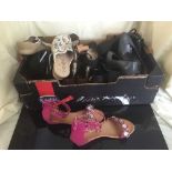 A box of assorted lady's shoes and a pair of Gabor boots