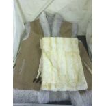 Two boxes of fur wrap, lady's evening dress, waistcoat,