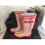 A box of lady's boots - pair of Radley wellingtons and umbrella