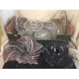 Two boxes of drinking glasses, fruit bowls, vases,