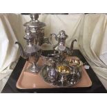 A tray of silver plated coffee set, plated tray,