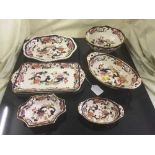 A tray of six Masons Mandolay serving dishes and bowls