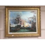 Dallas K. Taylor : The Bombardment of angiers, oil on board, signed, framed.