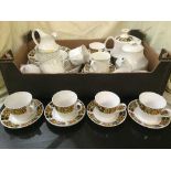 A box of Royal Doulton tea china and a Ridgeway Indian Summer tea china