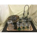 A tray of oriental wall plate and bowl, cut glass vase,