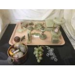 A tray of collection of onyx ware - cigarette box, candle holders, miniature bowl,