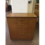 A teak mid 20th century five drawer bedroom chest