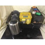 A box of power transformer, disco light, kettle,