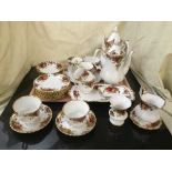 A tray of Royal Albert Old Country Roses tea china, sandwich plates,