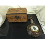 A carved mahogany barometer and a table box