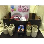 A box of candy floss maker, pop corn maker,