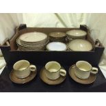 Two boxes of Denby pottery dinner ware and tea china