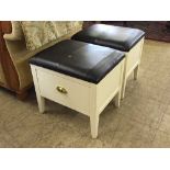 A pair of painted storage stools fitted a drawer