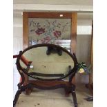 An Edwardian dressing table mirror and a tapestry fire screen