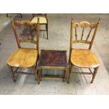 A pair of Edwardian bedroom chairs and an oak barley twist footstool