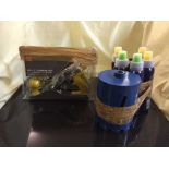 A box of drill bit, mildew remover,