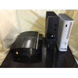 A box of Playstation 3, X box 360,