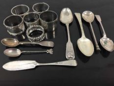 Silver to include six napkin rings and various flatware, 284.7g.