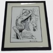 David Tallberg : Nude female study, watercolour and bodycolour, signed, 54 cm x 38 cm, framed.
