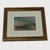 Charles George : St. Mary's Island, Whitby, oil on board, signed, dated 1887, 16 cm x 23 cm, framed.