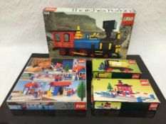 Four Lego sets, all relating to trains, numbers C136, C146, 396 and 7834, all parts boxed.