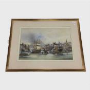 Tom MacDonald : Shipping on The Tyne, watercolour, signed, 39 cm x 59 cm, framed.