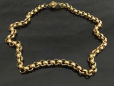 An early twentieth century 9ct gold link necklace with gemstone clasp, 44.7g.