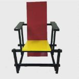 After Gerrit Rietveld - A version of 'Red/Blue Chair', A painted ply and beechwood armchair.