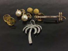 A pair of 14ct Chinese gold earrings, together with a pair of silver gilt Majorcan pearl earrings,