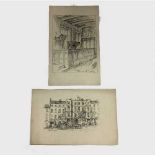 William Henry Knowles : Old houses, foot of Percy Street, pen and ink, signed, 31 cm x 51 cm,