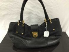 Prada : A lady's hand bag, soft black leather, with chrome labelling, with leather fob,