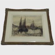 Eveleen Bickton : Sailing boats in a harbour, watercolour, signed, 44 cm x 56 cm, framed.