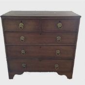 A Victorian mahogany five drawer chest on bracket feet, width 106.5 cm.