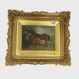 Wilson Hepple (1853-1937): A horse and foal feeding at the water's edge, oil on panel, signed,