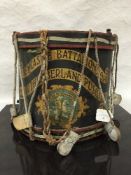 A WWI period Newcastle Battalion Northumberland Fusiliers side drum,