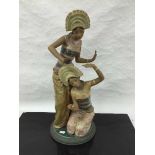 A Lladro bisque figure of two girls dancing in traditional dress, height 53cm.